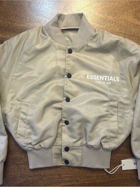 Fear of God Kids Taupe Bomber Jacket with ESSENTIALS Logo